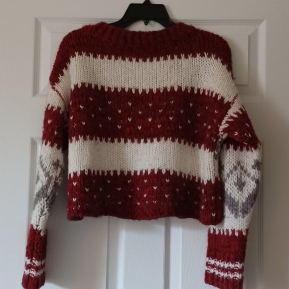 Free People Fair Isle Cropped Oversized Fuzzy Knit Sweater Size XS - Picture 3 of 5